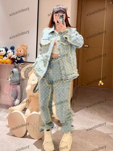 xinxinbuy women designer coat denim jacket tassel letter jacquard set