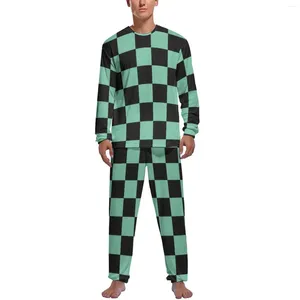 Mäns sömnkläder Tanjiro -mönster Pyjamas långärmad tvåbitar hempyjama sätter daglig man design mode kostym