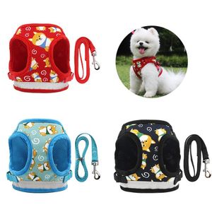 Dog Collars LEASHES PET HARNESS AND LEASH SET REFFECTIVE MESHベスト屋外ウォーキングリーディングトラクションロープパピーキティアクセサリードッグ