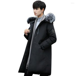 Erkekler Down Rlineiz Kırk Kürk Yaka Kapşonlu Uzun Ceket Ceket 2023 Kış Ceketleri Erkekler İnce Koreli Katı Hombre Pamuklu Parka Palto