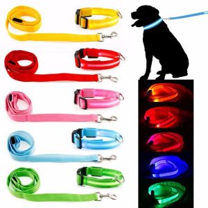 Pet Dog Collar Luminous Dogs Leash Lysande LED -blinkande lätt sele Nylon Säkerhet Leash Rope Pet Supplies för liten hundvalp C412 ZZ