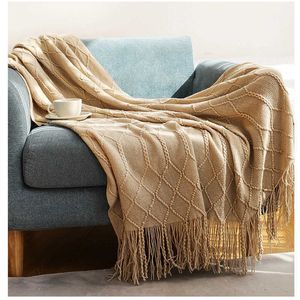 Inyahome hela säsongen filtar med tofs fast kast filt för säng hem textil mode stickad rutig på soffan w0408