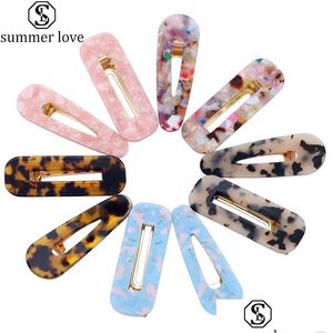 Hair Clips Barrettes Cute Style Acetate Sheet Clip Marble Grain Teardrop Hairpin Iron Gold Barrette Accessories For J3