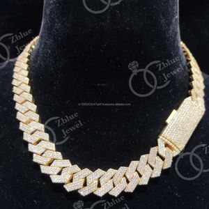 14mm handgjorda anpassa populära Iced Out VVS Clarity Moissanite Diamond Studded Cuban Link Chain för män Kvinnors födelsedagspresenter