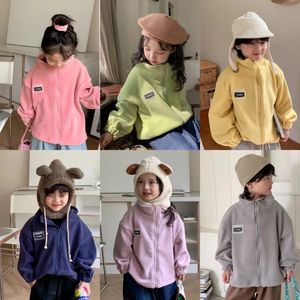 Ceket Çocuk Ceketleri Sonbahar Kış Ceketleri Sıcak Yüksek Boyun Fermuar Moda Erkek Kız Erkekler Koreli şeker renk polar katlar 231108