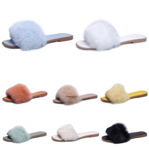 Designer fur household cotton slippers slides women sandals blue pink yellow black white womens outdoor winter scuffs GAI