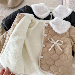 Down Ceket Bebek Bebek Sahte Kürk Yakası Kalın Sıcak Kış Palto Pamuk Yastıklı Velvet Ceketler Pufat Çocuk Çocuk Kıyafetleri 0-6y