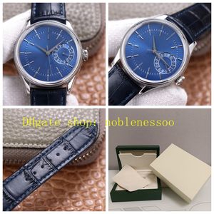 5 colorido com papéis de caixa de relógio automático Data de 18k Gold Braz Blue Guilloche Leather 39mm 50519 Rose Gold Everose Leather Band 50515 Relógios mecânicos