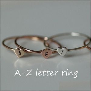 Band Rings 26 AZ English Letter Ring Initial Sier Gold Love Heart High Quality Threecolor Women Fashion Jewelry DCM