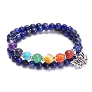 Strand Natural Lapis Lazuli Chakra Bracelet с лотос -ом оберткой Упаковка Укладка Мала -Эластя Йога Ювелирные изделия Женщины Подарок подарки