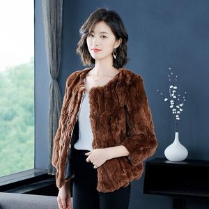 Women's Fur & Faux Women 2023 Winter Natural Rex Jackets Female O-neck Slim Outerwear Ladies Plus Size Short Overcoats U630Women's Women'sWo