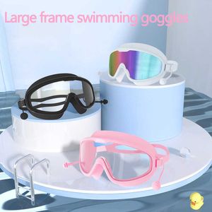 Goggles Big-ram Swimming Goggles Earplug 2 In 1 Set Electropated Lens Adults Men Women HD Antifog Waterproof Swim Glasses P230408