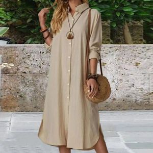 Casual Dresses Women Short Sleeve Dress Soft Breathable Elegant Ladies' Loose Cotton Linen Long Button For Summer