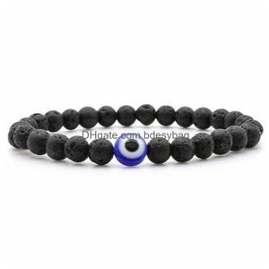 Kościa z koralikami Turkish Evil Eye Bransoletka Czarne koraliki z kamienia naturalnego Obsydian mężczyzn Braslet dla kobiet joga biżuteria