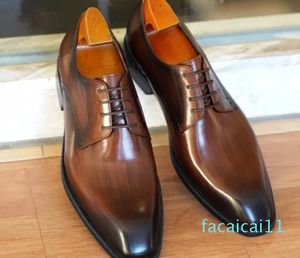 Sapatos de vestido homens couro moda quadrado toe lace up retro derby confortável negócios casamento smoking oxford