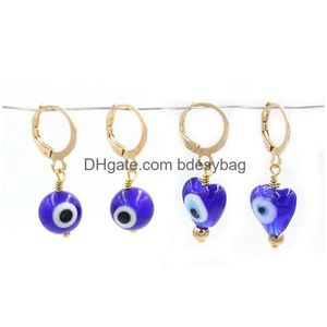 Hoop Huggie Großhandel Keramik Lucky Turkish Evil Eye Creolen Familienschutz Ohrring für Frauen Kinder Spiritueller Schmuck Dro Dhaek