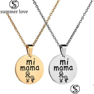 Collane con ciondolo Regalo per la festa della mamma Simpatico logo personalizzato Mi Mama Little Girl Family Collana in acciaio inossidabile per Wome Dhyts