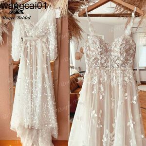 Party Dresses Trouwjuk Spaghetti Straps spetsar Applicques A Line Boho Wedding Dress with Jacket Vestidos de Novia 2023 Wedding Gown Beach Custom 0408H23