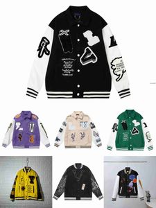 Men's Jackets Designer Leather Baseball Fashion Varsity Bomber Jackets Casual Creme White Bunny Varsity Letterman College Outerwear Coat Size T7ov