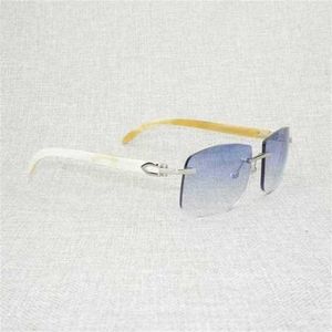 Luxus-Designer-Sommer-Sonnenbrille Vintage Schwarz Weiß Buffalo Horn Oversize Herren Naturholz Shades Randlose Brillen für das Fahren im Freien Oculos GafasKajia