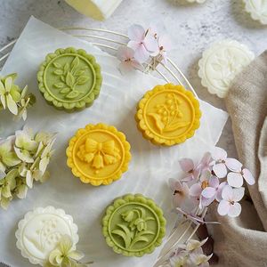 Baking Moulds 6Pcs 30g 50g Flower Mooncake Mold Bell Orchid Bird Round Mung Bean Cake Pastry Tools Decoration Kitchen