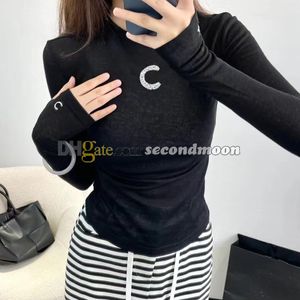 Shiny Sequin Bottoming Shirt Women Thin T Shirts Crew Neck Tees Long Sleeve Knitted Tops Woman Casual Top