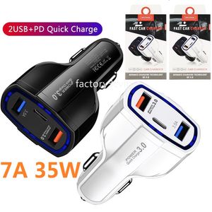 Triple Port 7A Type c PD Fast Quick Charging USB C Car charger QC3.0 Power Adapters For Ipad Iphone 12 13 14 15 Pro Samsung LG F1