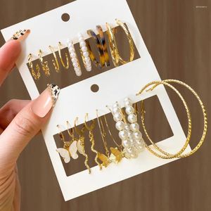 Hoopörhängen IFKM Pearl Leopard Print Dangle Set Acrylic Gold Color for Women Fjäril Twist Trendy Jewelry