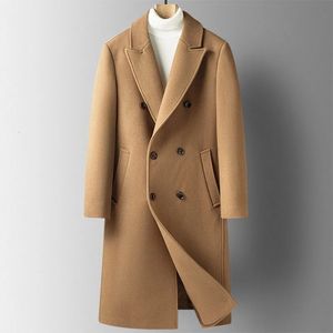 Men's Wool Blends Men Fashion Long Wool Trench Coats Autumn Winter Double Breasted Camel Jackets Coat Male Business Casual Chic Windbreaker 231108