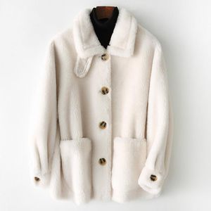 Futra kobiet sztuczne kobiety zimowe kobiety prawdziwe ubrania 2023 Koreańska krótka owca kurtka ścinająca się vintage ciepły wełniany płaszcz hiver fr305