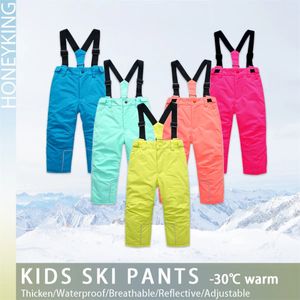 Rompers Honeyking Kids Ski Pants Winter Outdood Wodoodporne ciepłe spodnie narciarskie chłopcy i dziewczęta kombinezon kombinezonu dress