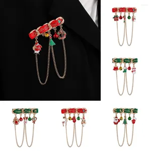 Brooches Exquisite Christmas Long Tassel Brooch For Women Santa Claus Tree Bells Snowman Stockings Fine Jewelry Party Gift