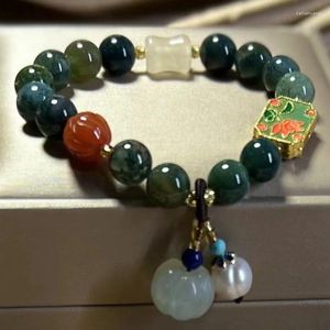 Strand Natural Water Plants Agate Bracelet Chalcedony Pumpkin