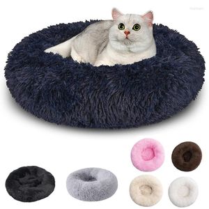 Letti per gatti letto coccole pelliccia rotonda pet pet morbido peluche soffice cuscino calmante da interno per il sacco a pelo