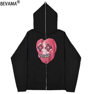 Pele feminina faux gótico y2k hoodie coração esqueleto impressão moletom anime jaqueta grotesca mulher roupas harajuku casaco zip completo 231108