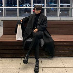 Men's Jackets NEW Men Loose Single-breasted Casual Coat Korean Style Autumn Winter Jackets Fashion Woolen Blends Long Lapel Overcoat Malezln231108