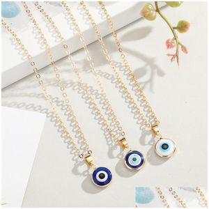 Pendant Necklaces Inspired Jewelry Gold Color Clavicle Chains Eye Pendant Necklaces Boho Ethic Turkish Evil Eyes Necklace Fo Dhgarden Dhjbr