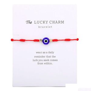 Charm-Armbänder, 7 Knoten, blaues böses Auge-Armband, Papierkarte, verstellbar, Glücksbringer, rote Schnur-Armbänder, Paar-Schmuck, Freundschaft, 1P Dhgarden Dhudx