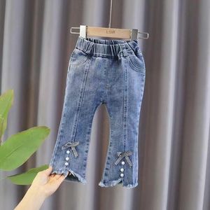 Jeans Spring And Autumn Children's Girls Solid Color Loose Casual Sports Breathable Denim Flared Trousers Kids Clothing KJ34