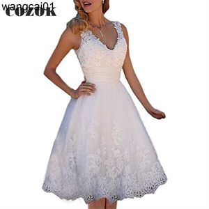 Abiti da festa Abiti da sposa corti sexy Ginocchio ngth Scollo a V Tul Pizzo Perline Formale Egant Abiti da sposa da sposa personalizzati CZ12 0408H23