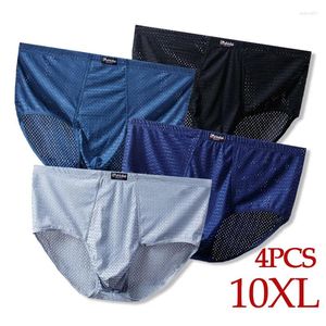 Cuecas 10xl-3xl 4 pçs/lote malha mens briefs sexy para homens calcinha roupa interior homem leve macio durável no meio respirável