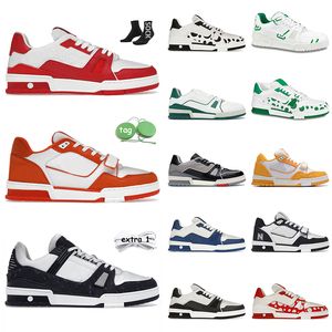 2024 Mulheres Mens Designer Sapatos Casuais Em Relevo Branco Preto Rosa Monogramas Denim Azul Laranja Amarelo Verde Cinza Flat Bezerro Plataforma De Couro Treinador Baixo Sapatilhas