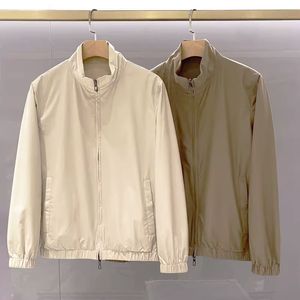 Chaquetas para hombre otoño loro piana cuello cremallera manga larga chaqueta casual caqui beige