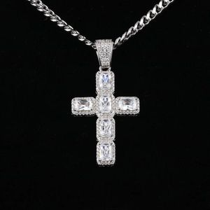 Designer Jewelry Amuse hip hop jewelry zirconia brass jewelry gold plated iced out cubic diamond emerald cut stones men necklace cross pendant