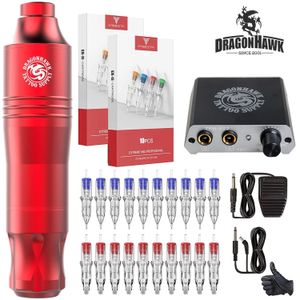 Kit de tatuagem Dragonhawk Atom Máquina de caneta rotativa com agulhas de cartucho de fonte de alimentação