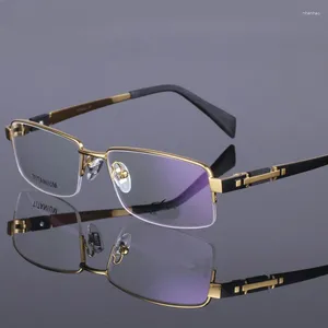 Sunglasses Frames High Quality Titanium Glasses Frame Men Square Semi-Rimless Silver Gold Black Gun Gafas Myopia Oculos De Grau Masculino