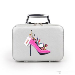 Fashion Professional Makeup Bag mit High Heel Pattern Portable Cartoon Make-up Case Leder Beauty Case Trunk Coametic Handtasche