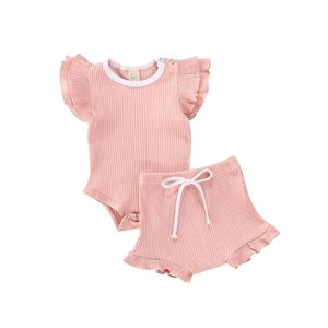 Zestawy odzieży Summer niemowlęta dziewczyny żebrowane ubrania Dzieci Paczki Body z krótkim rękawem