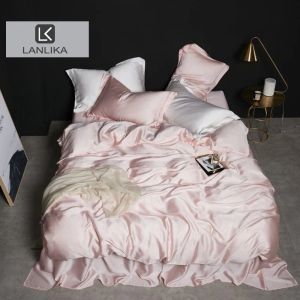 Set di biancheria da letto Lanlika Donna Rosa 100% Seta Set Copripiumino matrimoniale Queen King Lenzuolo con angoli o Federa per biancheria da letto piatta per 230907