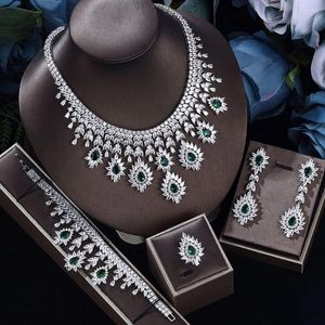 Halskette Ohrringe Set Luxus Tropfen Zirkonia Schmuck 4 Stück Dubai Birdal Hochzeit Pary Bräute Zubehör